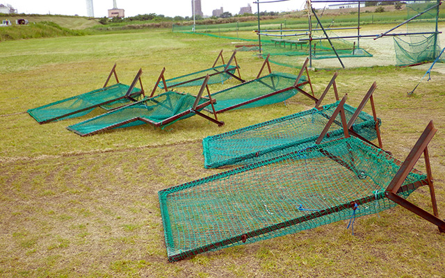 防球ネット撤去作業